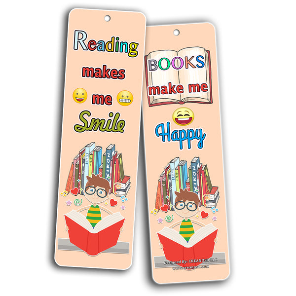 Creanoso Smiley Face Bookmarks Cards for Kids (12-Pack) - Emoji Emoticon Bookmarker â€“ Classroom Incentives â€“ Teacher Rewards - Books Reading Rewards Incentives for Kids Boys Girls â€“ Teaching Supplies