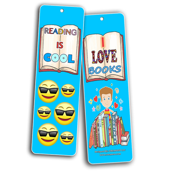 Creanoso Smiley Face Bookmarks Cards for Kids (12-Pack) - Emoji Emoticon Bookmarker â€“ Classroom Incentives â€“ Teacher Rewards - Books Reading Rewards Incentives for Kids Boys Girls â€“ Teaching Supplies