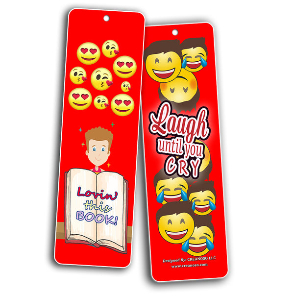 Creanoso Smiley Face Bookmarks Cards for Kids (12-Pack) - Emoji Emoticon Bookmarker â€“ Classroom Incentives â€“ Teacher Rewards - Books Reading Rewards Incentives for Kids Boys Girls â€“ Teaching Supplies