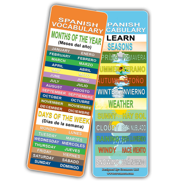 Creanoso Spanish Vocabulary Learning Bookmarks (60-Pack) ÃƒÆ’Ã‚Â¢ÃƒÂ¢Ã¢â‚¬Å¡Ã‚Â¬ÃƒÂ¢Ã¢â€šÂ¬Ã…â€œ Inspiring Language Learning Pack - Excellent Party Favors Teacher Classroom Reading Rewards and Cool Gifts for Young Readers, Bibliophiles