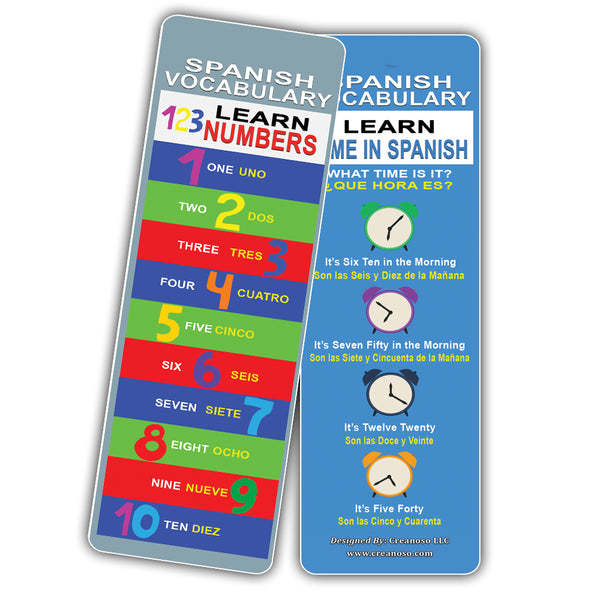 Creanoso Spanish Vocabulary Learning Bookmarks (60-Pack) ÃƒÆ’Ã‚Â¢ÃƒÂ¢Ã¢â‚¬Å¡Ã‚Â¬ÃƒÂ¢Ã¢â€šÂ¬Ã…â€œ Inspiring Language Learning Pack - Excellent Party Favors Teacher Classroom Reading Rewards and Cool Gifts for Young Readers, Bibliophiles