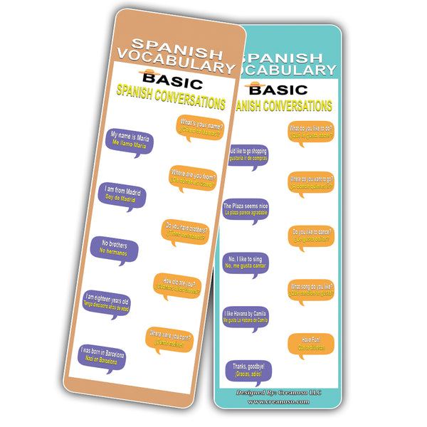 Creanoso Spanish Vocabulary Learning Bookmarks (60-Pack) ÃƒÆ’Ã‚Â¢ÃƒÂ¢Ã¢â‚¬Å¡Ã‚Â¬ÃƒÂ¢Ã¢â€šÂ¬Ã…â€œ Inspiring Language Learning Pack - Excellent Party Favors Teacher Classroom Reading Rewards and Cool Gifts for Young Readers, Bibliophiles