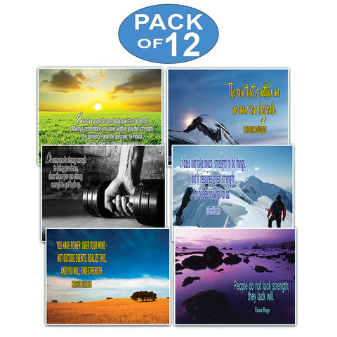Creanoso Inspirational Quotes Stay Strong Theme Postcards (12 Pack) - Assorted Card Stock Bulk Set â€“ Premium Quality Greeting Cards â€“ Stocking Stuffers Gift for Men Women Teens â€“ Inspiring Sayings