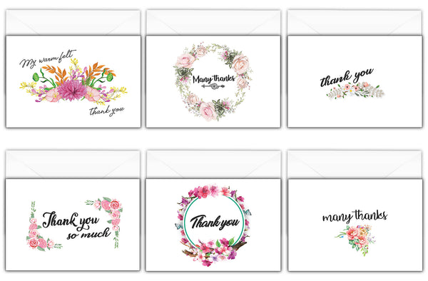 Creanoso Thank You Cards Ã¢â‚¬â€œ Floral Theme Design (12-Pack) Ã¢â‚¬â€œ Elegant Floral Design Thank You Cards