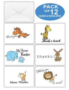 Creanoso Thank You Cards Ã¢â‚¬â€œ Cute Animal Theme Design (12-Pack) Ã¢â‚¬â€œ Bulk Note Cards for Special Events