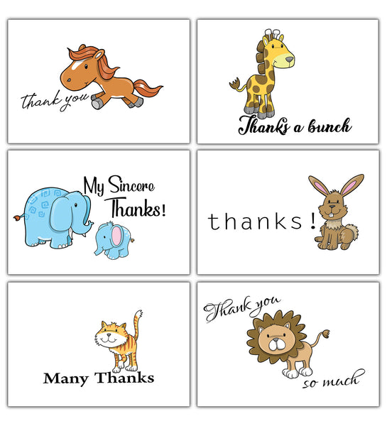 Creanoso Assorted Thank You Cards Pack (30-Pack) Ã¢â‚¬â€œ Bulk Cardstock Cute Animal Themed Card Set