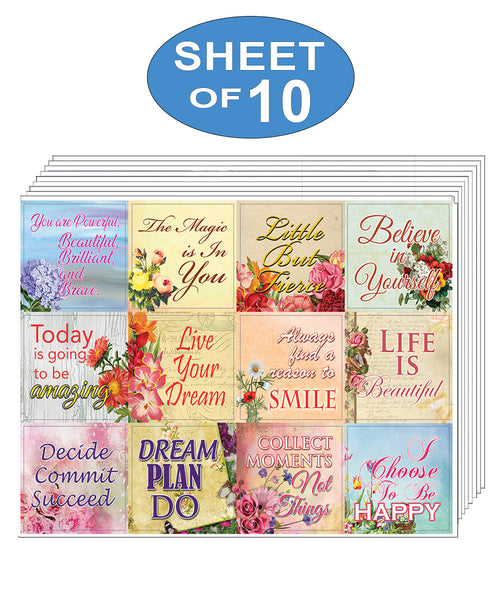 Creanoso Uplifting Quotes for Women Floral Stickers (10-Sheet) â€“ Total 120 pcs (10 X 12pcs) Individual Small Size 2.1 x 2. Inches , Waterproof, Unique Personalized Themes Designs, Any Flat Surface DIY Decoration Art Decal for Boys & Girls, Children, Tee