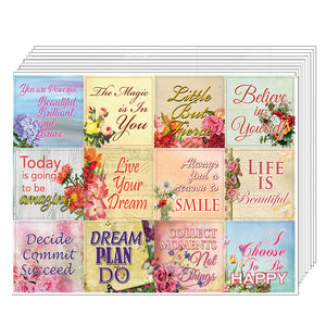 Creanoso Uplifting Quotes for Women Floral Stickers (10-Sheet) â€“ Total 120 pcs (10 X 12pcs) Individual Small Size 2.1 x 2. Inches , Waterproof, Unique Personalized Themes Designs, Any Flat Surface DIY Decoration Art Decal for Boys & Girls, Children, Tee