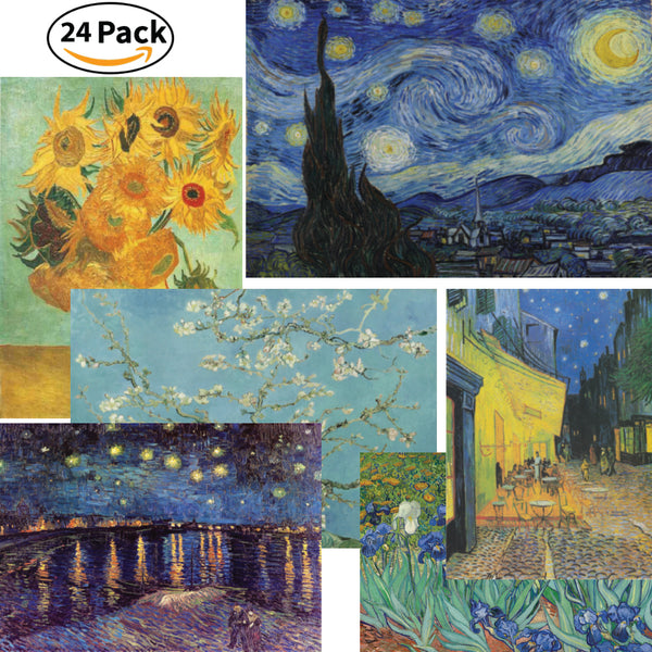 Creanoso Vincent Van Gogh Famous Paintings Poster (24-Pack)-A3 Size- Starry Night - Sunflowers - Irises - Almond Blossoms - Great Home, Office, Room Decoration Famous Imperial Arts Collection Gift