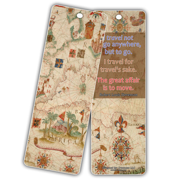 Creanoso Antique Map Travelers Quote Saying Premium Bookmarks (60-Pack) - Vintage Map Bookmarkers