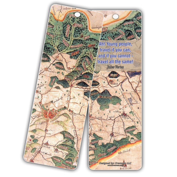 Creanoso Antique Map Travelers Quote Saying Premium Bookmarks (60-Pack) - Vintage Map Bookmarkers