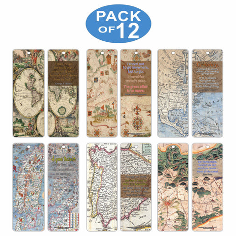 Creanoso Vintage Map Bookmarks (12-Pack) ÃƒÆ’Ã‚Â¢ÃƒÂ¢Ã¢â‚¬Å¡Ã‚Â¬ÃƒÂ¢Ã¢â€šÂ¬Ã…â€œ Antique TravelerÃƒÆ’Ã‚Â¢ÃƒÂ¢Ã¢â‚¬Å¡Ã‚Â¬ÃƒÂ¢Ã¢â‚¬Å¾Ã‚Â¢s Road Sayings Reading Gift