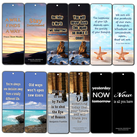 Creanoso Inspirational Quotes Bookmarks Cards (12-Pack) - Wisdom Sayings - Encouragement Stocking Stuffers Gifts for Men Women Adults Teens Kids Entrepreneur Seminar Bookmarker Pack