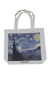 Creanoso Canvas Tote Bag Van Gogh Starry Night Ã¢â‚¬â€œ Large Polyester Cotton White Bag for Men, Women